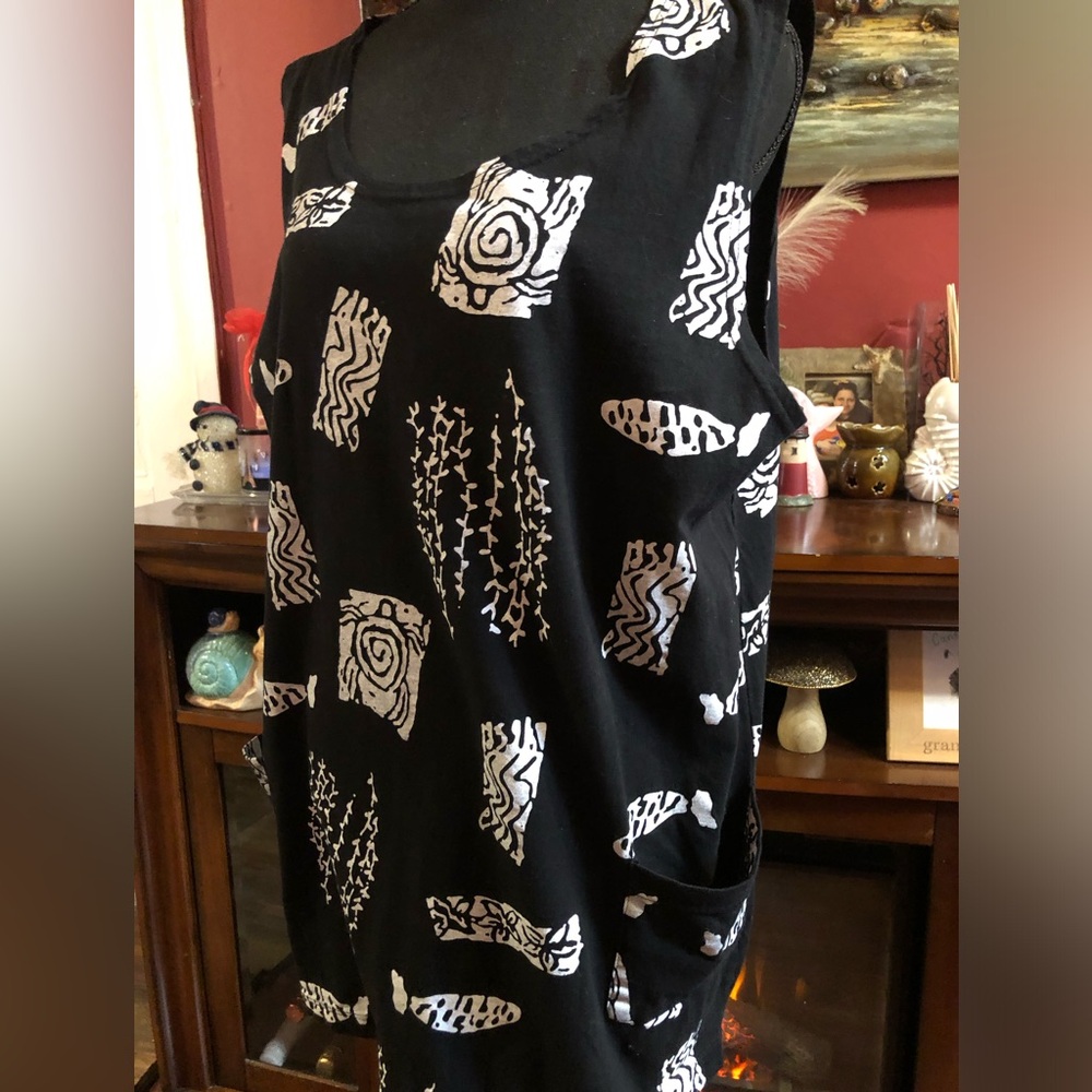 Black Sleeveless Cover up with White Ocean Sea Life Print